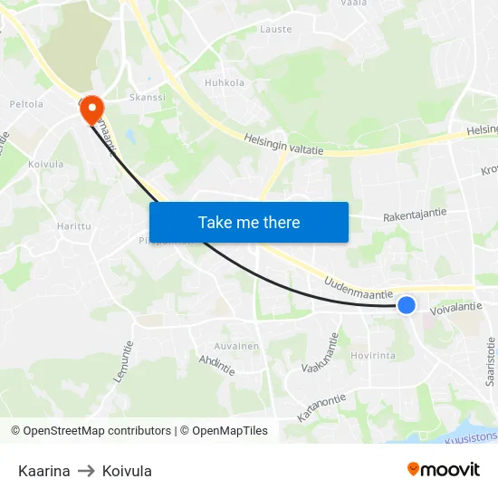 Kaarina to Koivula map