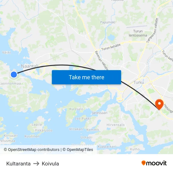 Kultaranta to Koivula map