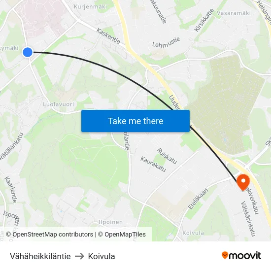 Vähäheikkiläntie to Koivula map