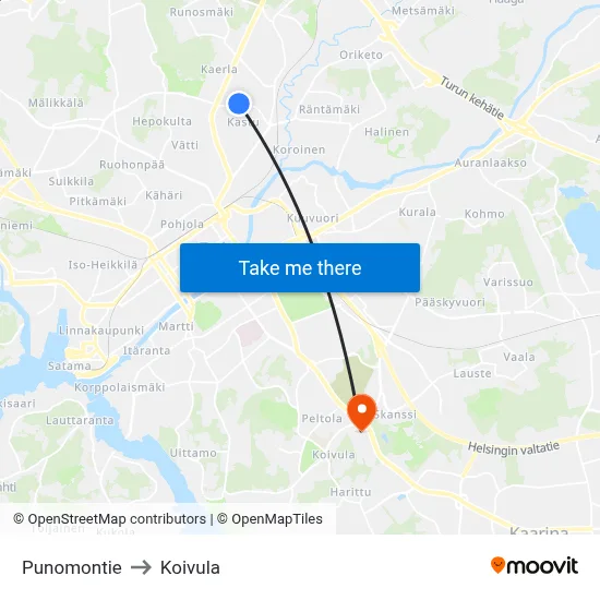Punomontie to Koivula map
