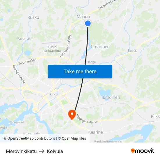 Merovinkikatu to Koivula map