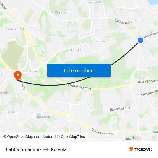 Lähteenmäentie to Koivula map