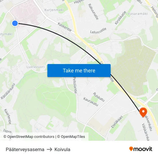 Pääterveysasema to Koivula map