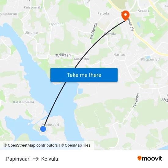 Papinsaari to Koivula map