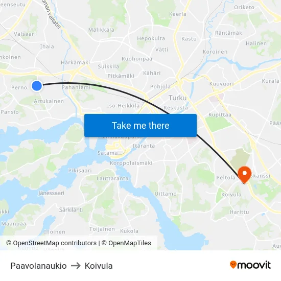 Paavolanaukio to Koivula map