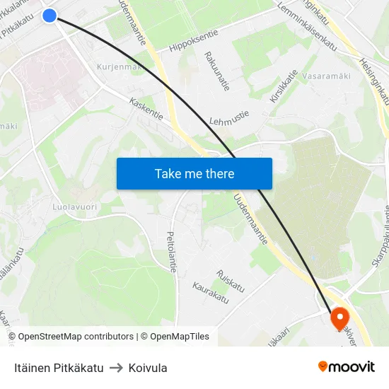 Itäinen Pitkäkatu to Koivula map