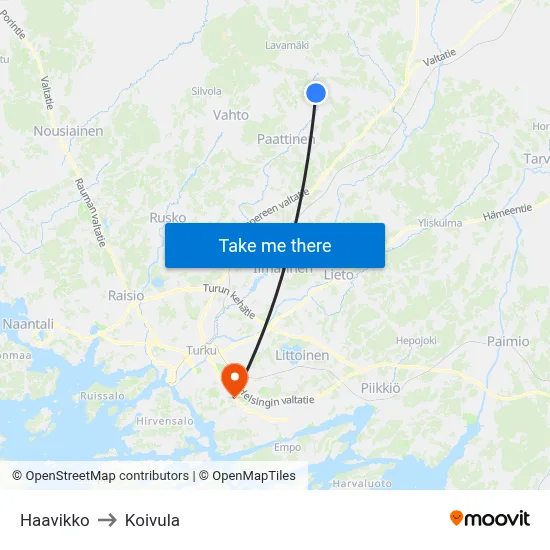 Haavikko to Koivula map