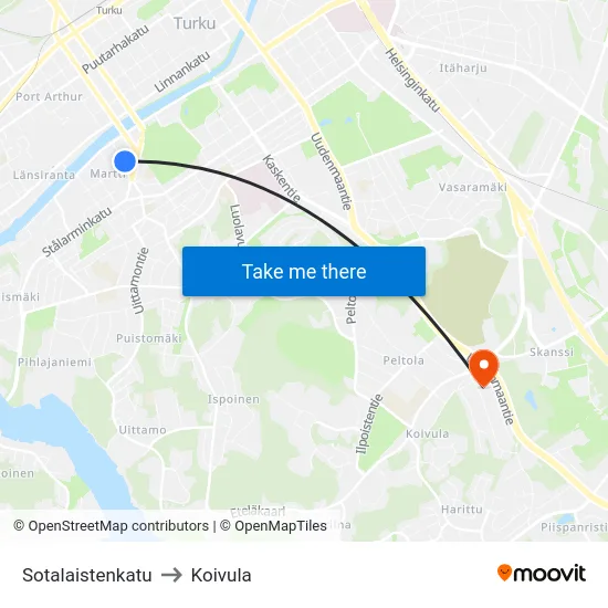 Sotalaistenkatu to Koivula map