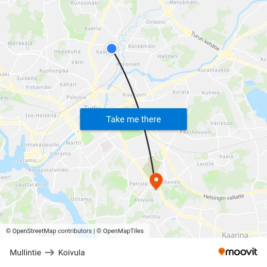 Mullintie to Koivula map