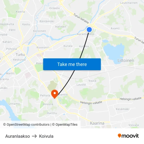 Auranlaakso [Citymarket] to Koivula map