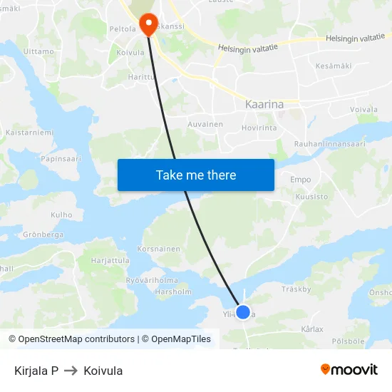 Kirjala P to Koivula map