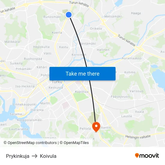 Prykinkuja to Koivula map