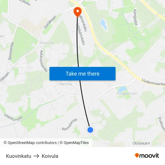 Kuovinkatu to Koivula map