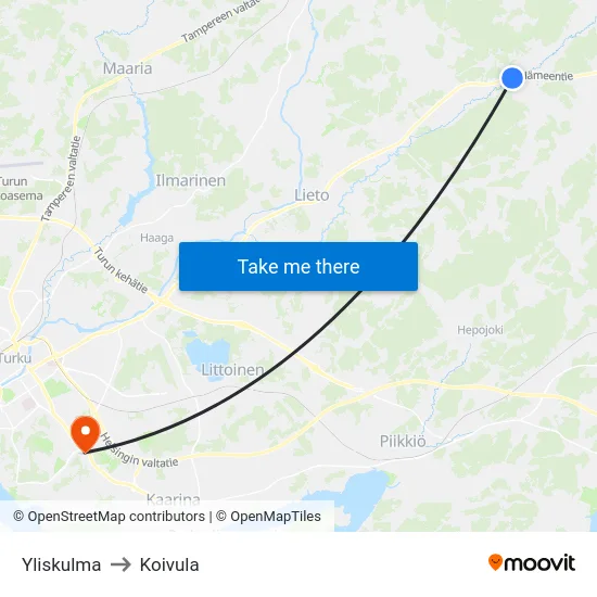 Yliskulma to Koivula map