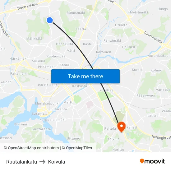 Rautalankatu to Koivula map