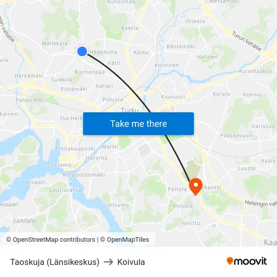 Taoskuja (Länsikeskus) to Koivula map