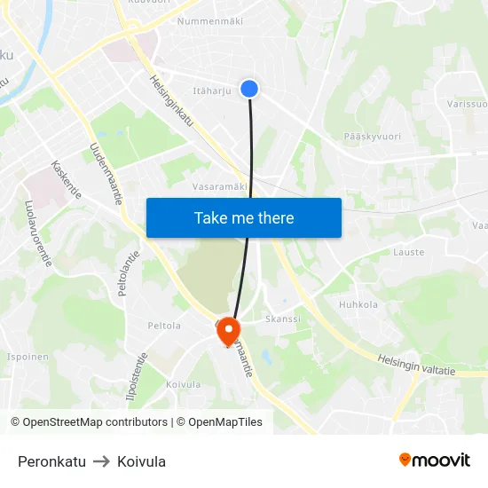 Peronkatu to Koivula map