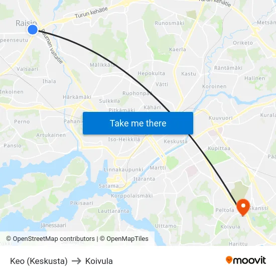 Keo (Keskusta) to Koivula map