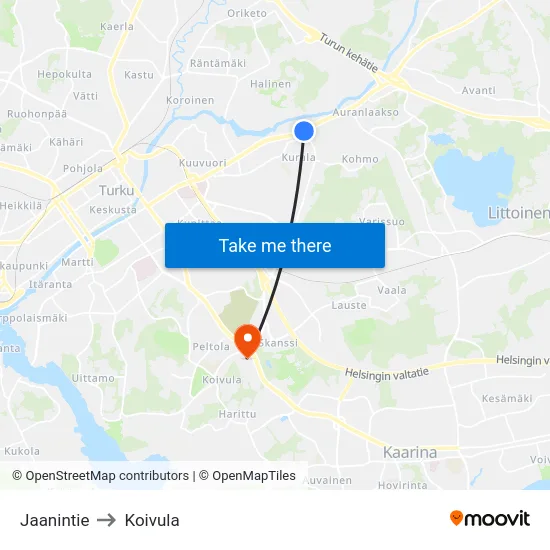 Jaanintie to Koivula map
