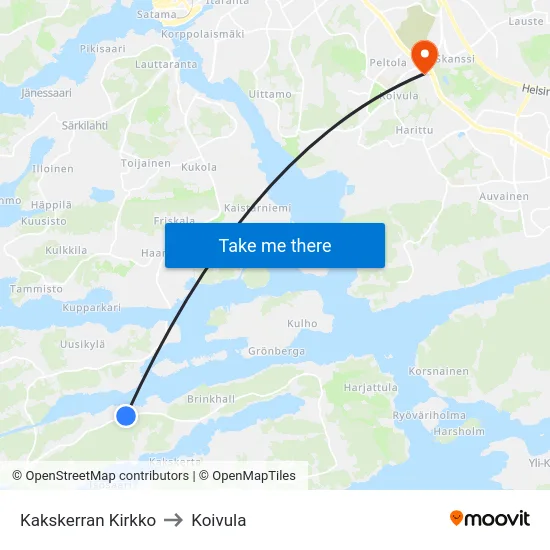Kakskerran Kirkko to Koivula map