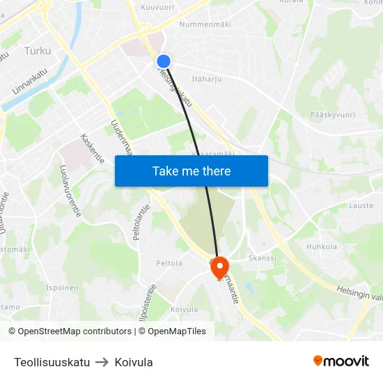 Teollisuuskatu to Koivula map
