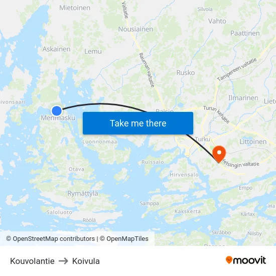 Kouvolantie to Koivula map