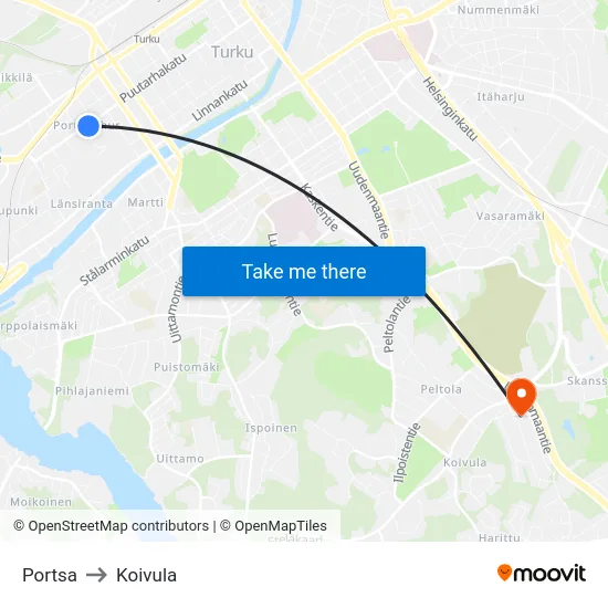 Portsa to Koivula map