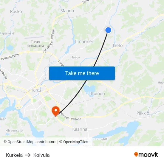 Kurkela to Koivula map
