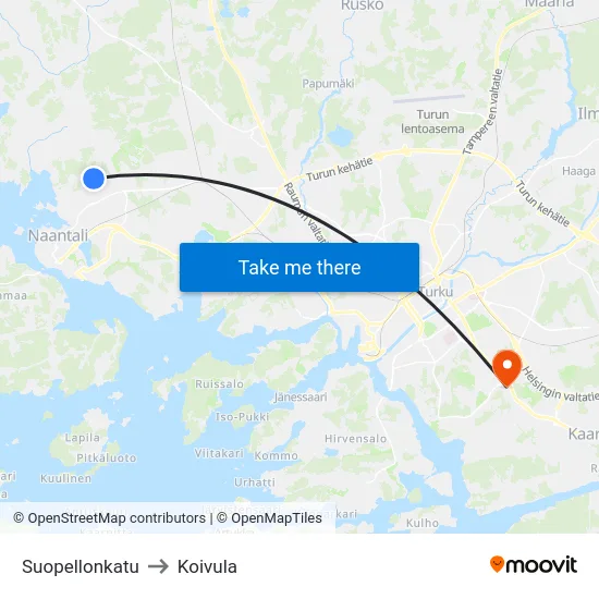 Suopellonkatu to Koivula map