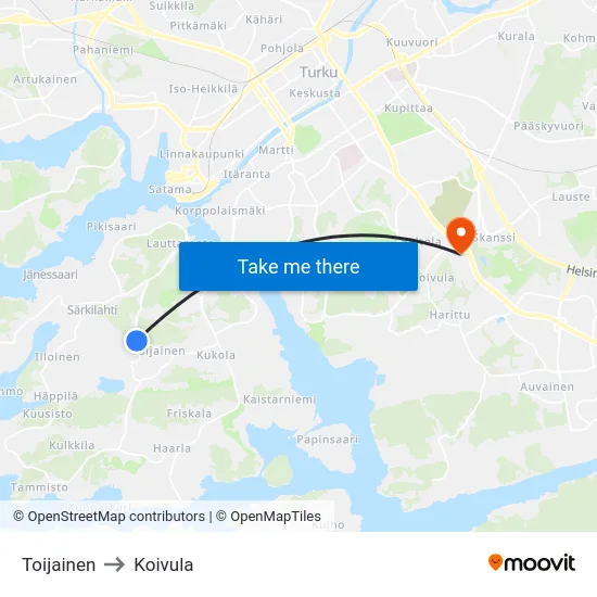 Toijainen to Koivula map