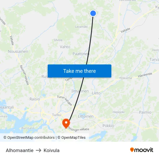 Alhomaantie to Koivula map