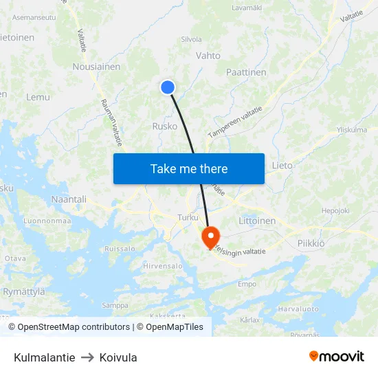 Kulmalantie to Koivula map