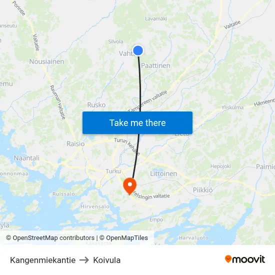 Kangenmiekantie to Koivula map