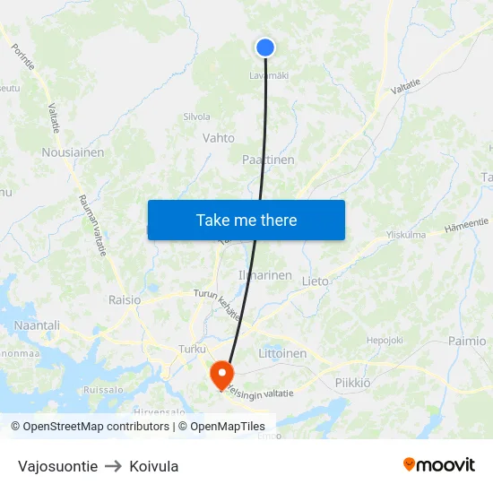 Vajosuontie to Koivula map