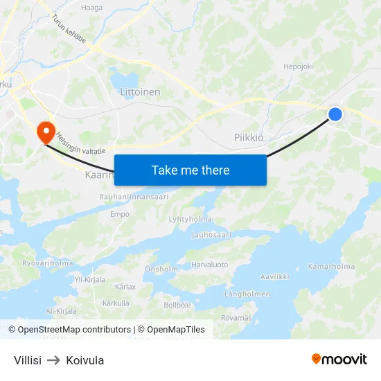 Villisi to Koivula map