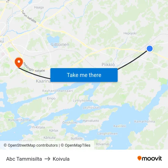 Abc Tammisilta to Koivula map