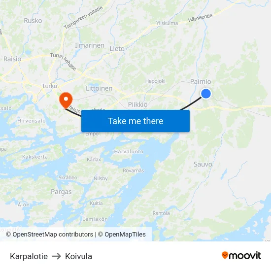 Karpalotie to Koivula map