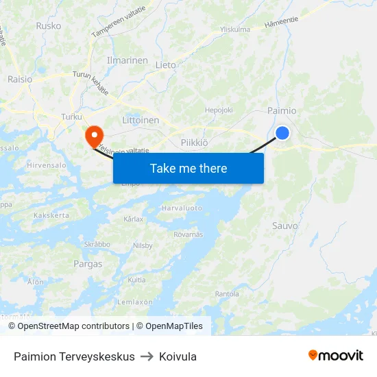 Paimion Terveyskeskus to Koivula map