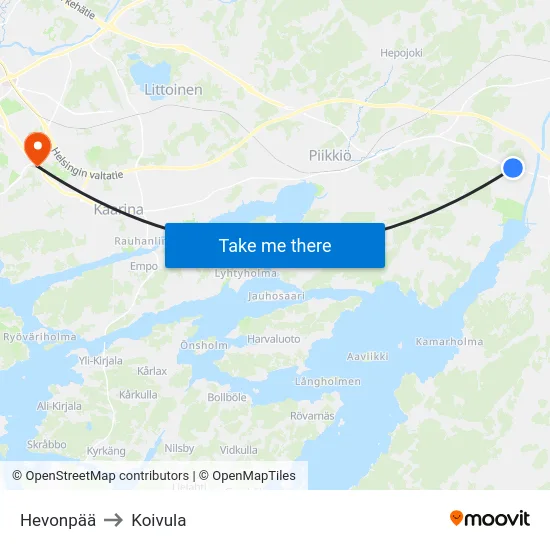 Hevonpää to Koivula map