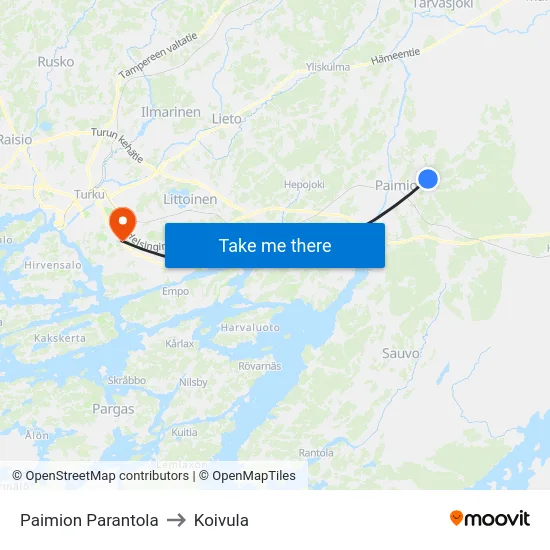 Paimion Parantola to Koivula map