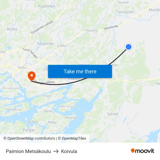 Paimion Metsäkoulu to Koivula map