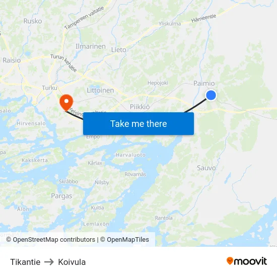 Tikantie to Koivula map