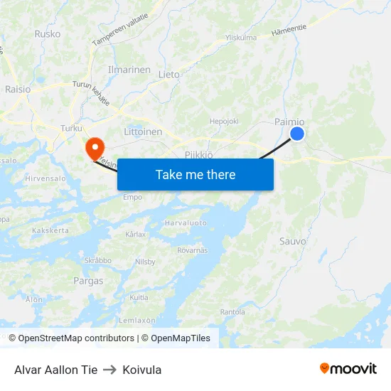 Alvar Aallon Tie to Koivula map