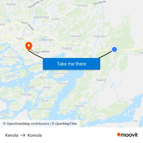 Kevola to Koivula map