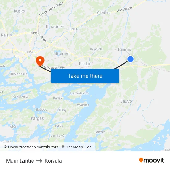 Mauritzintie to Koivula map