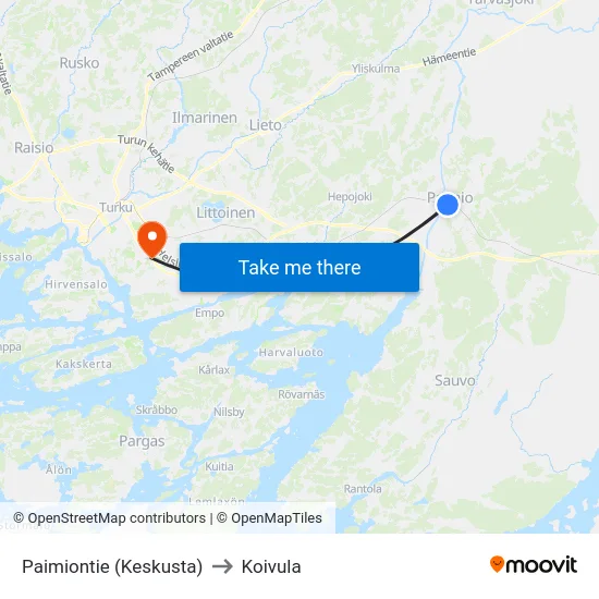 Paimiontie (Keskusta) to Koivula map