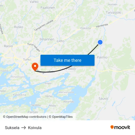 Suksela to Koivula map