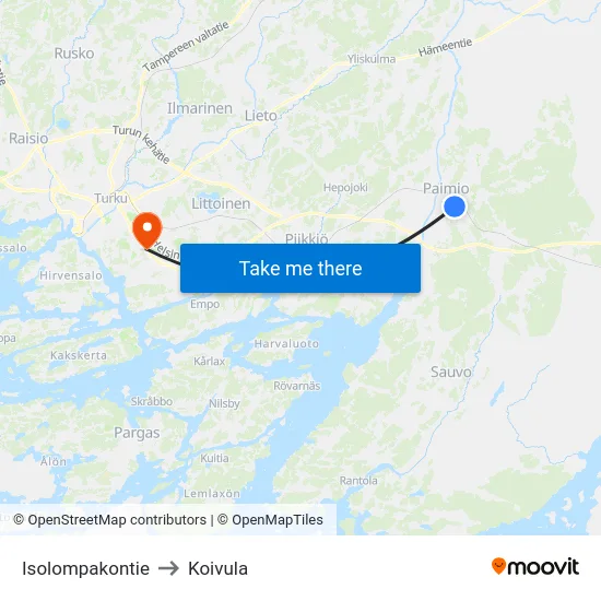 Isolompakontie to Koivula map
