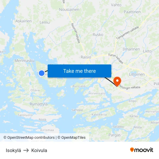 Isokylä to Koivula map
