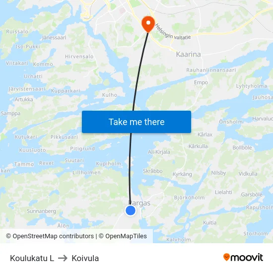 Koulukatu L to Koivula map